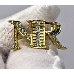 Vintage Nina Ricci Gold Tone NR Brooch Designer Costume Jewelry Elegant style